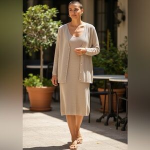 Francais Huey Waltzer Gold Shimmer Mesh Dress with Sweater Jacket Size 6